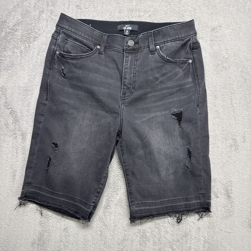 Lularoe Womens Black Distressed Mid Rise 9" Inseam Bermuda Denim Shorts 30